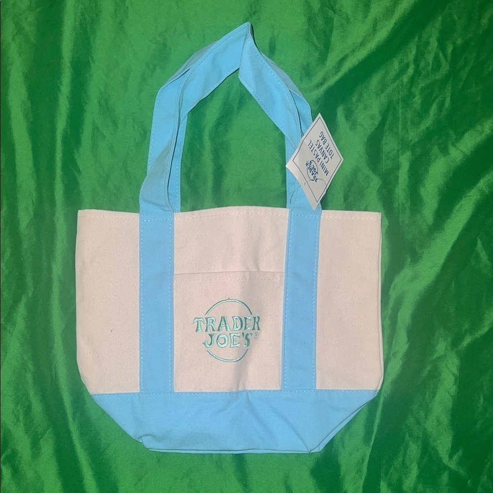 NWT Trader Joe’s Blue and White Mini Paster Canvas Tote Bag
